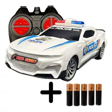 Carro Policia Carrinho Controle Remoto Viatura + Pilhas Cor Branco