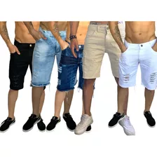 Kit 5 Bermudas Shorts Jeans Rasgada Desfiada Verão 2021