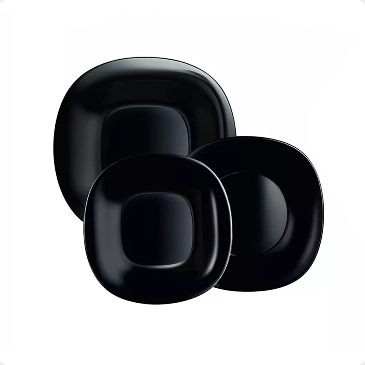 Set 12 Platos Cuadrados Playo Postre Vidrio Templado Vajilla Negro Opalina