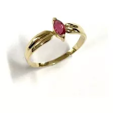 Anel Solitario Turmalina Rosa Natural 4x8 Mm Ouro 18k