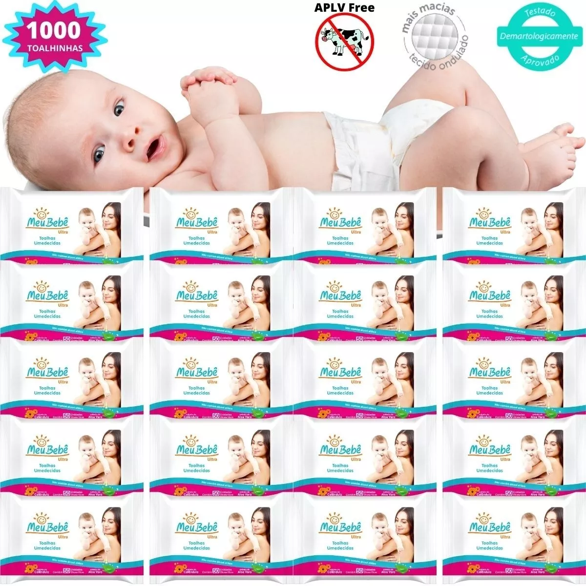 Kit 1000 Lenços Umedecidos Meu Bebê Caixa Atacado Promoção