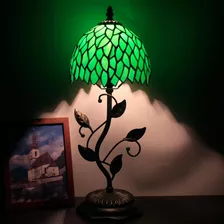 Rhlamps - Lámpara De Mesa Pequeña Tiffany Verde De Vidrio Ma