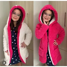 Sobretudo Dupla Face Infantil Teddy Parka Tendencia Casaco