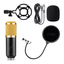 Microfone Condensador Bm800 + Pop Filter Filtro + Aranha