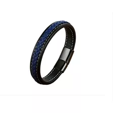 Pulsera Cuero Borde Cocido Azul/negro Broche Negro 19 Cm