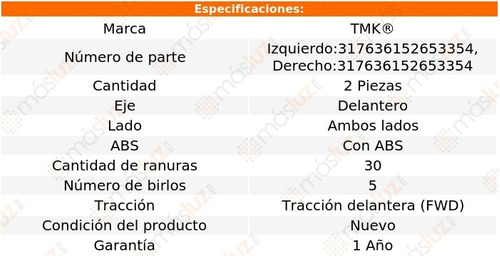 2- Mazas Delanteras Con Abs Odyssey 6 Cil 3.5l 2010/2019 Tmk Foto 2