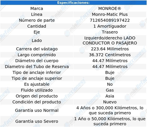 Amortiguador Monro-matic Plus Izq/der Tras Golden Hawk 56 Foto 3