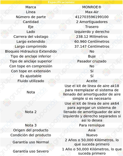 2 Amortiguadores Neumticos Max-air Tra Gmc Typhoon 92-93 Foto 3