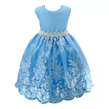 Vestido Infantil Festa Daminha Aniversário Elsa Frozen Azul