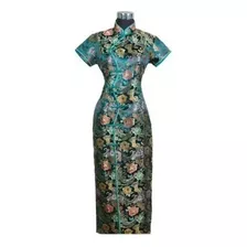 Vestido Tradicional Chino Qipao Cheongsam Verde De Noche