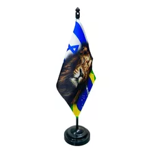 Bandeira Pedestal Israel, Brasil E Leão Da Tribo De Judá
