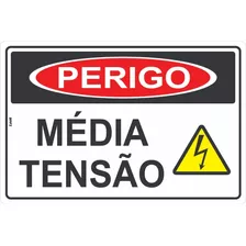 Placa Sinalização Cuidado Perigo Média Tensão Risco Choque