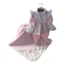 Saída Maternidade Menina Rosa Floral Lívia 04 Peças Charmosa