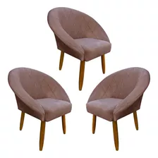 Kit 3 Poltronas Decorativas Confortável Moderna Sala Luxo