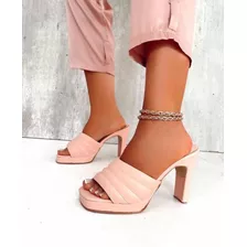 Sandalias Zuecos Mujer De Vestir Taco Fino Rosa Nude Comodas