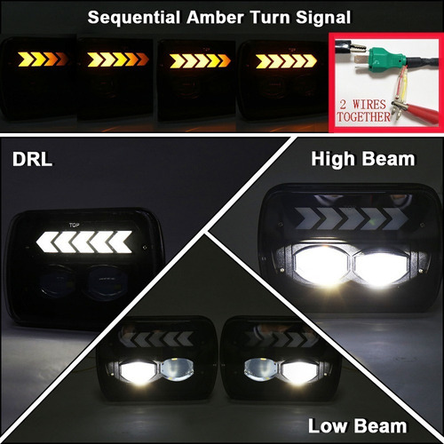 Para 1 Par 5x7 6x7 H4 Led Faros Flecha mbar Jeep Cherokee Foto 4