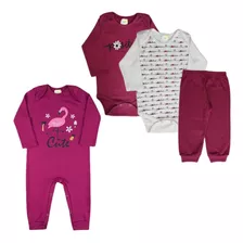 Kit 4 Peças Roupa Bebê Body Macacão Mijão Menino Menina P-gg