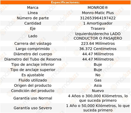 1) Amortiguador Monro-matic Plus Izq/der Tras Sky Hawk 56 Foto 3