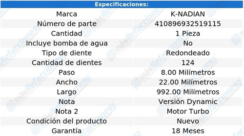 Banda De Distribucion K-nadian Fiat Linea L4 1.4l 11 Foto 3