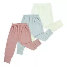 Kit 3 Calça Bebê Mijão Caneladinho Neutro Enxoval Roupa Bebê