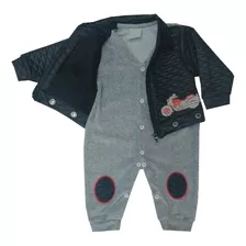 Macacão Plush Infantil Bebe Masculino Motociclista Pmg