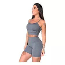 Conjunto Fitness Top + Short Mescla Roupa De Academia Suplex