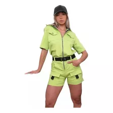 Jardinero Mono Enterito Mujer Elastizado Catsuit Bolsillos