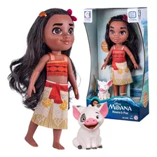 Moana E Porquinho Pua Boneca Princesa Disney Infantil 35cm