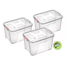 Kit 3 Caixas Organizadoras Transparente 30 Litros Pp Uninjet Liso