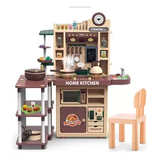 Cozinha Infantil Grande Interativa Mesa Cadeira Vapor 100cm Cor Chocolate