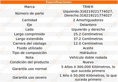 2- Amortiguadores Hidrulicos Delanteros C35 1997/2000 Trw Foto 2