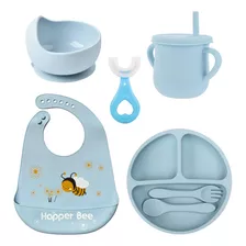 Kit Alimentacion Silicona Bebe Bolw Plato Vaso Babero Cubier