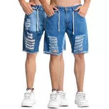 Short Bermuda Masculino Jeans Rasgado Sarja Promoção Barato