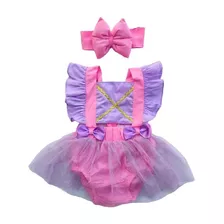 Romper Body Bebe Menina Com Tiara Mesversario Tema Rapunzel