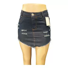 Saia Curta Jeans Destroyd Com Stretch Azul Escuro