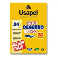 Bloco De Desenho A4 Branco 140gr Com 20 Fls Usapel