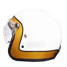 Capacete Aberto Kraft Old School Street Branco Dourado