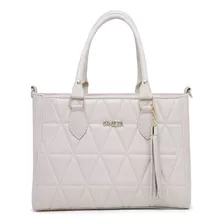 Bolsa Feminina De Mão Com Texturas E Alça Transversal Cor Off White Desenho Do Tecido Liso