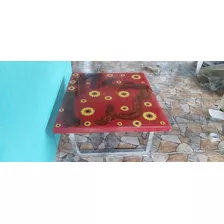 Mesa Girasoles Roja Restaurada En Resina 