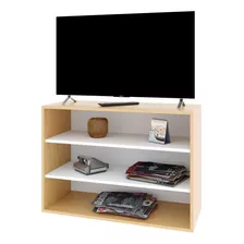 Rack Mueble Para Tv 40 Melamina Biblioteca Baja Modular Color Roble Natural Con Blanco