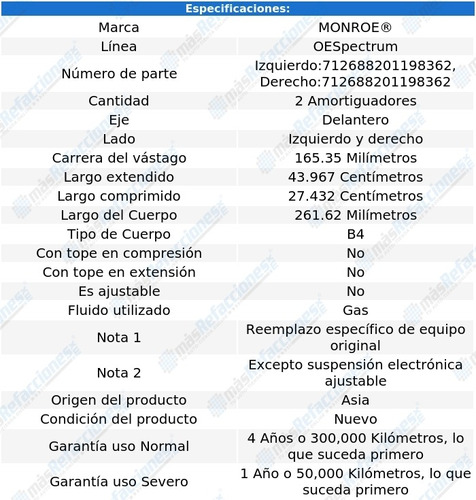 Par Amortiguadores Delanteros Gas Oespectrum Lebaron 89-94 Foto 3