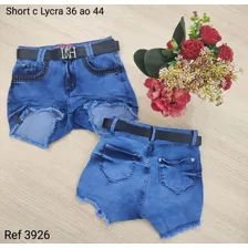 Short Jeans Feminino Com Lycra Camuflado Com Cinto Lançament