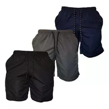 Kit 03 Shorts Tactel Masculino 3 Bolsos Treino Academia Fit