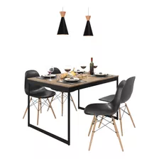 Mesa De Jantar 120x90 Industrial + 4 Cadeiras Eames Retro