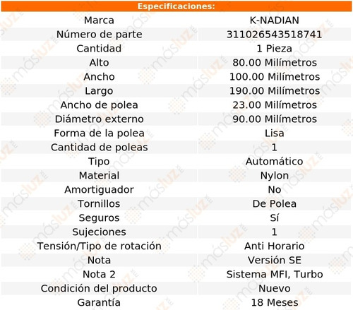 Tensor Accesorios Saab 900 L4 2.0l 95 K-nadian Foto 3