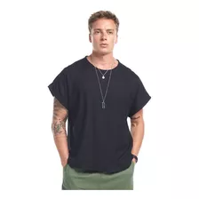 Camiseta Oversized Em Linho Brohood Masculina Preto