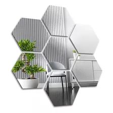 Vinilo Decorativo Espejo En Acrílico Pared Adhesivo Hexagonal Hexágono Color Plateado