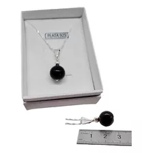 Elegante Dije De Obsidiana En Cadena De Plata 925 Color Negro