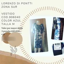 Vestido Marca Lorenzo Di Pontti, Color Azul, Talla M.- 