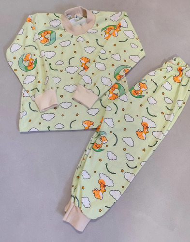 Pijama Infantil Tamanho 3-4 Malha Canelada Conjunto De Bebe Verde 3
